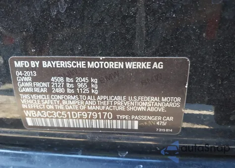 2013 BMW 320I xDrive z USA, uszkodzony, nr VIN WBA3C3C51DF979170